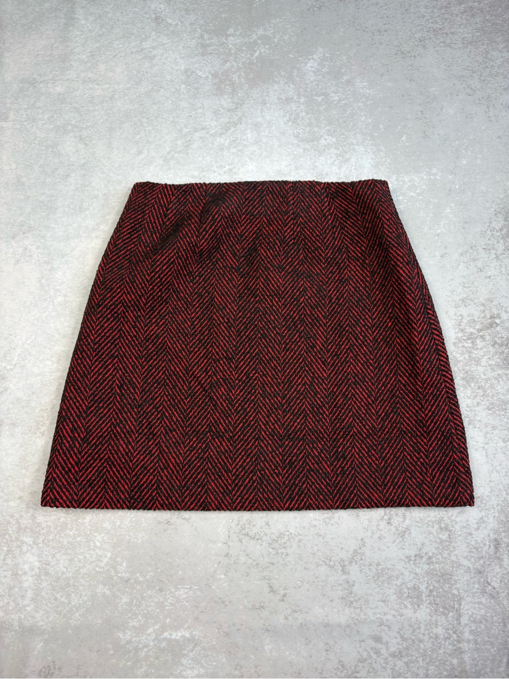 LOFT Petite Red Black Herringbone Tweed Mini Skirt Wool Blend Size 0